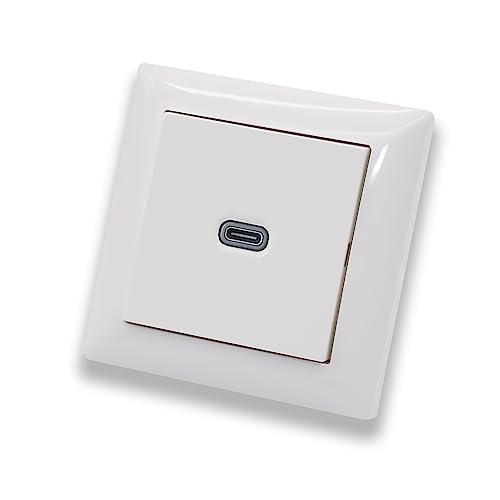 EBROM USB-C Unterputz Steckdose/Lader, 65 Watt Leistung – Schnellladefunktion für Wearables, Smartphones Tablets und Laptops – mit Busch Jäger Balance Si Rahmen alpinweiß 1721-914