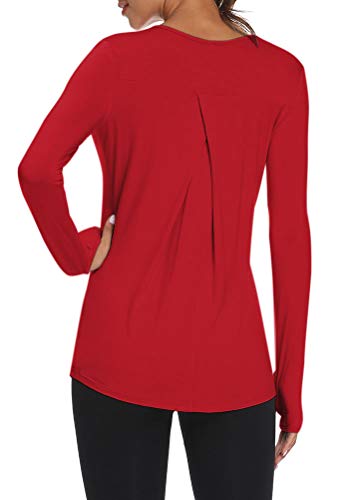 Mippo Long Sleeve Workout Tops Athletic Pilates T Shirts Long Sleeved Activewear Tops Flowy Loose Thumb Hole T-Shirts Cute Workout Yoga Clothes for Women Red M