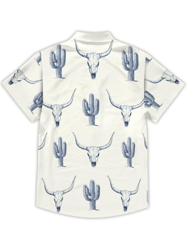 DFZ Boy’s Long Horn Hawaiian Shirt Retro Cactus Button Down Vacations Western Cowboy Party Outfits Unisex Kids2