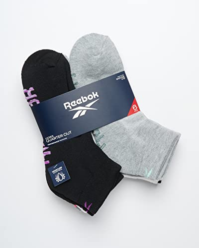 Image of Reebok Womens Quarter Socks 6 Pack Comfort Cushioned Athletic Socks | Moisture-wicking Fabric Keeps Feet Dry, Flexible Knit Hugs the Arch, Plush Footbed Absorbs Shock