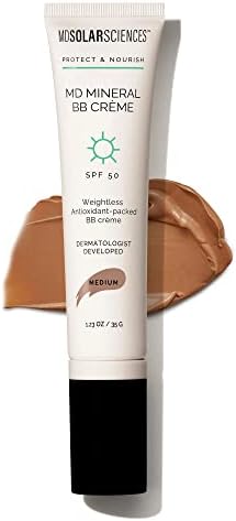 MDSolarSciences MD Mineral BB Crème SPF 50 – Beauty Balm Sunscreen for Face - Vegan Broad Spectrum UV Protection – Blendable Tinted Cream – Smooth, Natural Matte Finish, Medium, 1.23 Oz