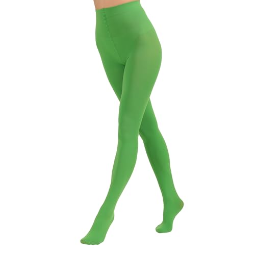 Paralinda Womens 80 Denier Solid Color Opaque Tights High Waist Footed Pantyhose (Clover Green S/M)