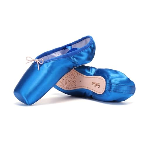 WENDYWU Girls Womens Dance Shoe Pink Ballet Pointe Slippers Ballet Flats Shoes with Ribbons Toe Pads Black Pink Red (Blue,10)