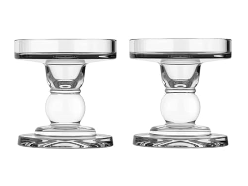 2Pcs Glass Candle Holders,Crystal Glass Candle Holder,Clear Pillar Taper Candlestick for Wedding, Party, Holiday Decoration (Small)