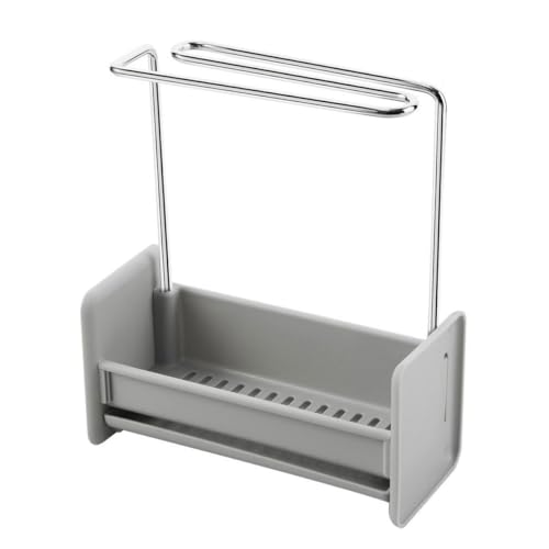 VINTORKY Escurridor de Paños de Cocina sin Perforaciones, Toallero Multiusos Gris, Soporte para Esponjas y Paños, Estante Compacto para Fregadero, Organizador Práctico y Fácil de Instalar