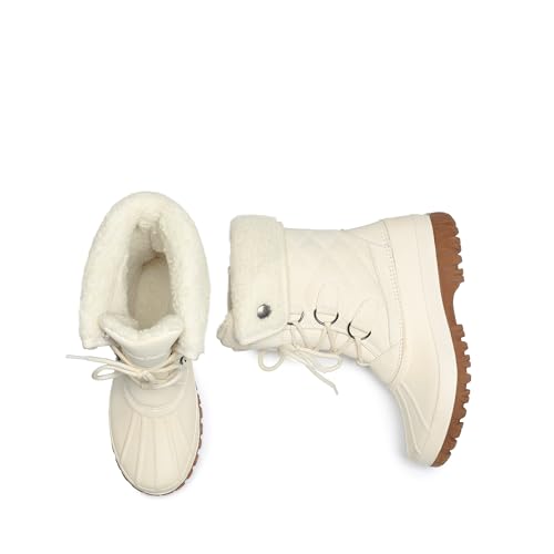 DREAM PAIRS Women's Winter Duck Boots Mid Calf Warm Insulated Faux Fur Lined Waterproof Lace Up Snow Boots,Size 10,Beige,SDSB2422W