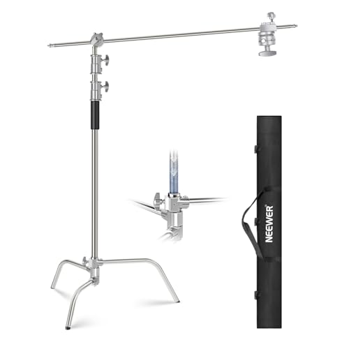 NEEWER C Stand Stativo Luce da 3m con Braccio Boom di Estensione da 1,2m, Testa di Presa da 2pz e Borsa da Trasporto per Studio Fotografico, Riflettore, Ombrello, Flash Monoluce, ecc. (Versione Base)