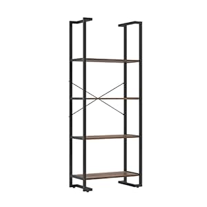 Novilla Étagère échelle, Bibliothèque, Meuble de Rangement, Étagère de Rangement, Cadre en Acier, Style Industriel, Montage Facile, pour Salon, Chambre, Cuisine, Balcon, 60×30×150cm, Noyer