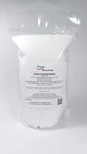 Nitrato de Magnesio MG(NO3) 2. 1 Kilo. Fertilizante con Alto Valor nutritivo Que Proporciona Magnesio y Nitrógeno, nutrientes Muy Importantes para el Crecimiento de los Cultivos.