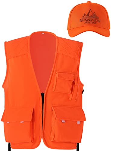 New View Blaze Orange Hunting Vest And Logo Hat Set, Polyester Safety Vest For Hunters With Pockets #TOP10