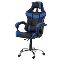 Sedia Gaming Ergonomica Reclinabile - In Ferro Cromato, Seduta Con Imbottitura EXTRA, Effetto Pelle, Altezza Regolabile, Cuscini Lombare e Cervicale Rimovibili, Ruote &ldquo;soft floor&rdquo;Antigraffio, (Blu)