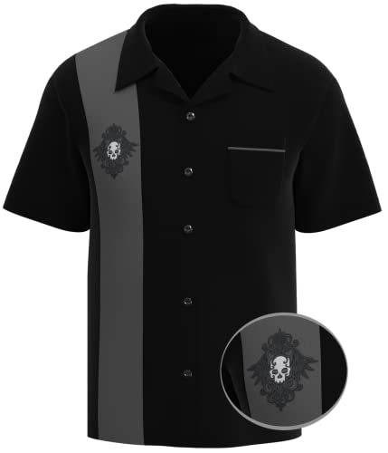 Beretro Mens Rockabilly Skull Short-Sleeve Bowling Usa Made Button Down Shirt Blade #TOP1