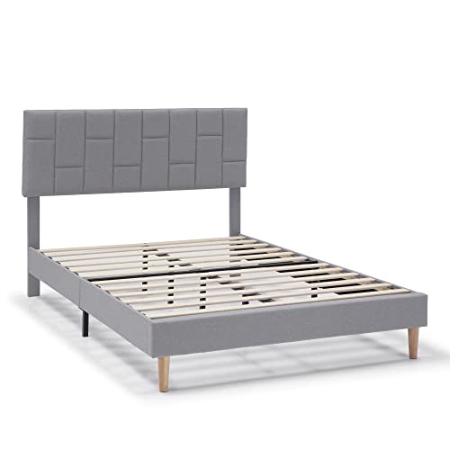 HOMN LIVING Estructura de Cama tapizada Sorni de 30 cm, Base para colchón, Somier de láminas de Madera, Montaje Sencillo, 150x190 cm, Gris Claro