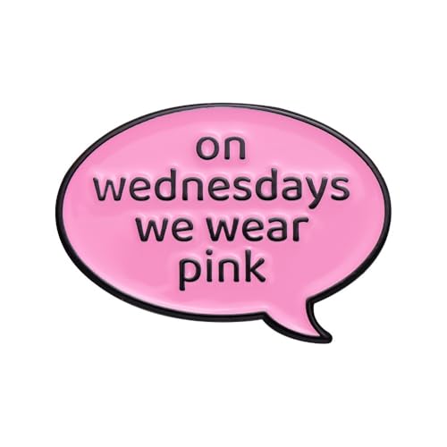 Image of Cartoon Pink Enamel Brooch "ON WEDNESDAY WE WEAR PINK" Letter Lapel Pins Badge Fashion Lady Nocelry Prom Party Bag Jacket Backpack Hat Accessories Jewelry