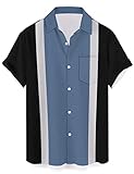 Colorblock Babyblue Men's Short Sleeve Button Down Bowling Shirts Big and Tall Casual Printed Beach
