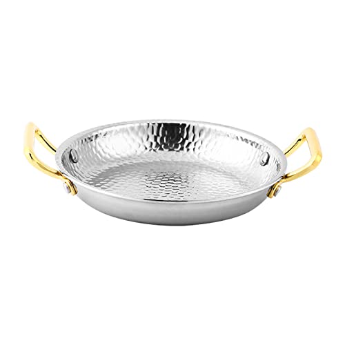 Paella Pulida De Acero Inoxidable 304, Hecha A Mano con Asas Dobles, Sartén Antiadherente para Cocina, Restaurante Y Camping, Color Oro Rosa, 32 Cm Y 30 Cm.