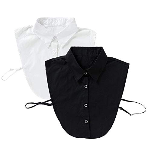 Meboom Lot de 2 faux col de chemise amovible blanc et noir pour femme Cover