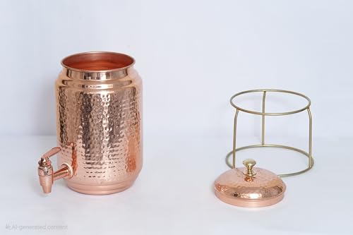 Image of 5 Litre Pure Copper Water Dispenser with Stand | Hammered Ayurvedic Matka Pot for Healthy Drinking Water (Jointless, 5000ml