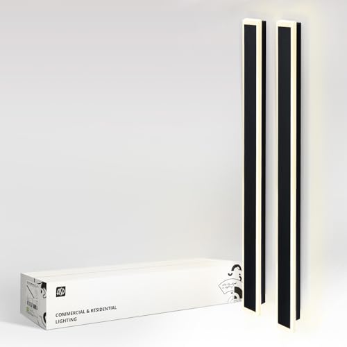 ASD LED 48 Inch Long Flush Mount Wall Light Fixture | 36W 2800LM 3000K-5000K 100-277V | 3CCT, Dimmable, Waterproof, Steel Housing, ETL Listed | Linear Outdoor Sconce, Exterior Lighting | Black, 2 Pack