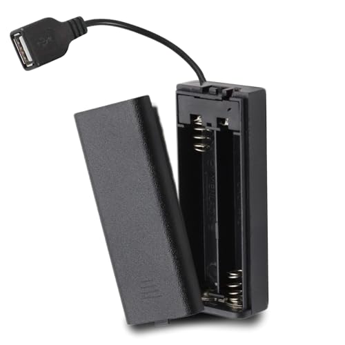 Portapilas con Interruptor ON/Off, Soporte de Batería AA, Caja de Batería, Porta Pilas, Incluye Cable USB Hembra, Voltaje Total: 3V (1.5V por Pila), Apto para 2 Pilas LR6 AA (FR6, HR6, LR6)
