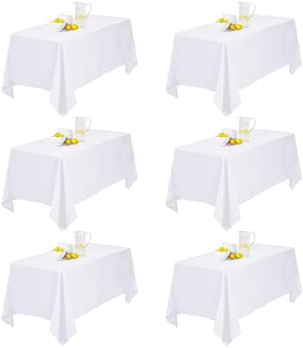 TANIASH 6 Pack White Tablecloths for Rectangle Tables 60 x 102 Inch,Wrinkle Resistant Polyester Table Cloth for 6 Foot Table,Great for Wedding Banquet Restaurant/Parties/Baby Shower