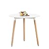 H.J WeDoo Ronde Eettafel Scandinavisch Keukentafel, 80 * 80 * 75 cm, Poten Natuur, Rubberen Onderzetter, Wit