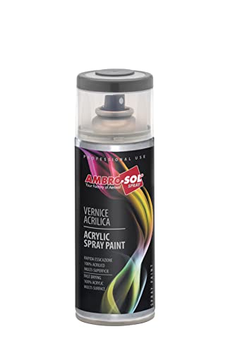 Ambro-Sol V4007039 Esmalte acrílico multiusos, pintura brillante para interiores y exteriores, apto para cualquier tipo de material, bote de spray de hojalata reciclable 400 ml, gris cuarzo