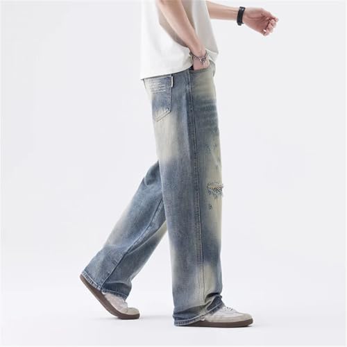 Men's Ripped Jeans Retro American High Street Loose Casual Straight Jeans4