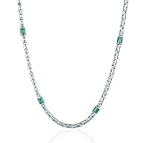 925 Men's Silver Emerald Gemstone Byzantine Round King Chain Necklace (60 Cm)