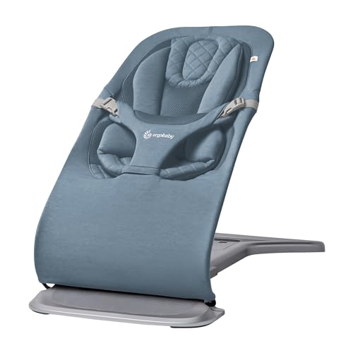 Image of Ergobaby Evolve 3-in-1 Bouncer Seat for Babies and Toddlers 5.5-25lbs - Multi Position Baby Rocker Seat with Adjustable Heights, Secure Harness, Newborn Insert - Oxford Blue