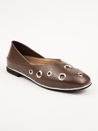 Image of Marc Loire Women's Slip-On Solid Ballerina Flats | Embellished | Round Toe | PU Upper | Comfortable Casual Footwear