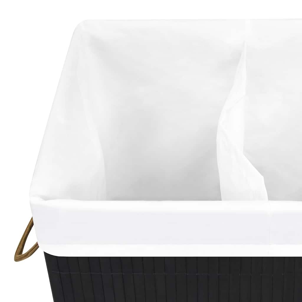Bambusowy Kosz na Pranie z 2 Przegrodami, Czarny, 72 L