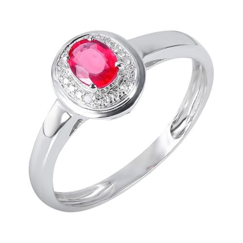 Calefee Anillo de compromiso para mujer, anillos de boda con rubí creado en laboratorio de 0,3 quilates y moissanita, oro blanco de 18 quilates, talla H 1/2-V 1/2, V 1/2, Metal Piedra preciosa., Rubí