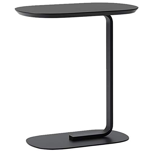 Mesa auxiliar en C de 60 cm con superficie de madera negra