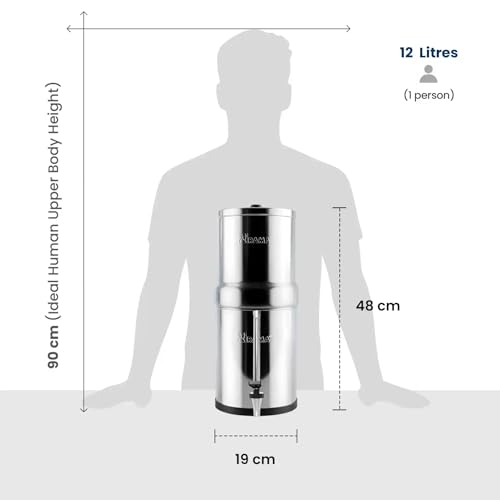 Image of RAMA Gravity Water Filter | 12L Total Capacity (6L Storage) | 304 Stainless Steel Purifier for Home | Includes 2 Spirit 7 inch Ceramic Candles & 7 inch Vision Tap | 10-Year Manufacturer Warranty