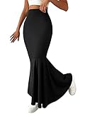 WDIRARA Women's High Waisted Mermaid Hem Ruffle Simple Skirt Maxi Pencil Skirt Black S