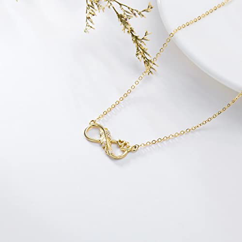 Ayafee 14K Yellow Gold Infinity Feather Necklace For Women, Infinity Love Heart Pendant Necklace For Anniversary Valentine's Day Gift #TOP3