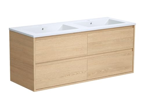 Vente-unique-Mobile per bagno sospeso con lavabo da incasso 120 cm Placcatura rovere - MILIPAM