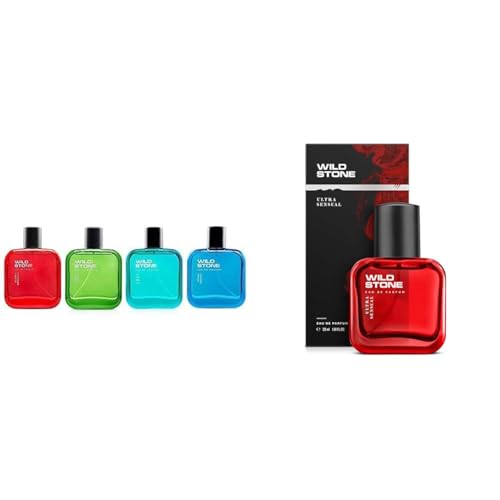 Image of Wild Stone EAU DE Parfum Gift Set Men 4x30ml Edge, Ultra Sensual, Hydra Energy, Forest Spice & Wild Stone Ultra Sensual Perfume 30ml Men