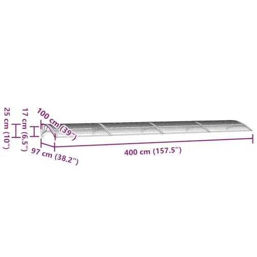 vidaXL T&uuml;rvordach, Vordach f&uuml;r Haust&uuml;r 400x100cm, Haust&uuml;r &Uuml;berdachung Haust&uuml;rvordach, Pultvordach Haust&uuml;rdach Pultbogenvordach, Schwarz Polycarbonat