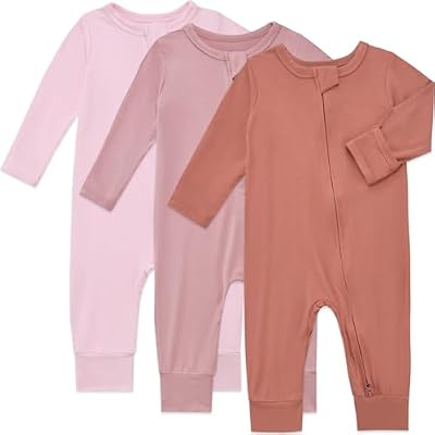 Aablexema Baby Footless Pajamas - Bamboo Rayon Romper Set in Red Pink (6-12 Months)