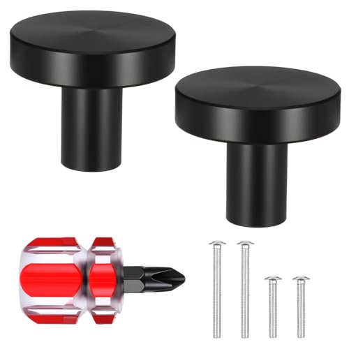 Xyembu 2 Pcs Black Bifold Closet Door Knobs Cabinet and Drawer Knobs Round Matte Black Dresser Drawer Knob Cabinet Hardware Pulls with Screws Furniture Handles for Cabinets Bifold Door Dressers