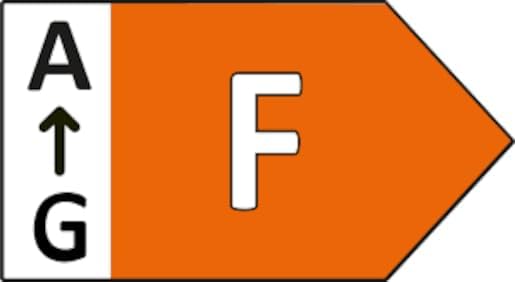 Energy efficiency label showing class F