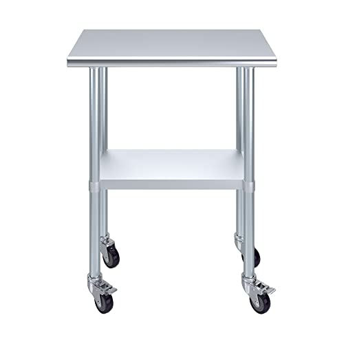 Image of AmGood 30 inch Long x 18 inch Deep Stainless Steel Table with Casters
