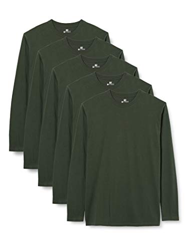 Lower East Langarmshirt Herren Baumwolle I 5er Set I Longsleeve Herren, Herren Langarmshirt, Shirt Langarm Herren, Langarmshirts für Herren, T-Shirt Herren Langarm, Longshirt Dunkelgrün XL