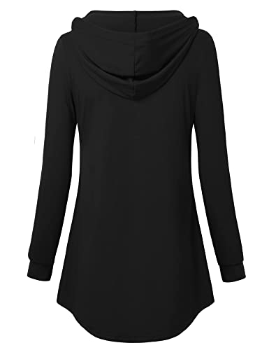 Image of Lotusmile Women's Long Sleeve Hooded Tunic Tops Button Swing Pullover Hoodie Sweatshirts
