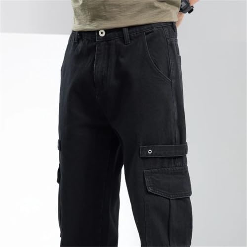 Men Loose Fit Baggy Pants Wide Leg Jeans Black Gray Streetwear Multi-Pockets Cargo Jeans2