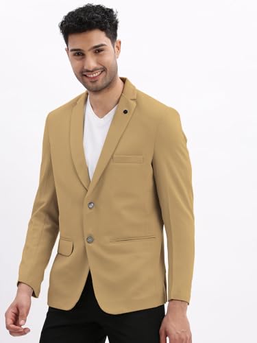 Image of SHOWOFFFF Men Solid Single Breasted Casual Blazer | Notched Lapel Full Sleeves Cotton Blazer for Mens | Slim Fit Regular Length Blazer for Men's