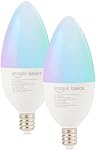 Amazon Basics Smart E12 LED Bulb, 6.0 Watts, 2.4 GHz Wi-Fi only, Works with Alexa Only, 2 Pack, Multicolor