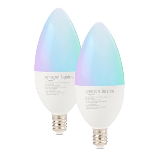 Amazon Basics Smart E12 LED Bulb 6.0 Watts 2.4 GHz Wi-Fi only Works with Alexa Only 2 Pack Multicolor